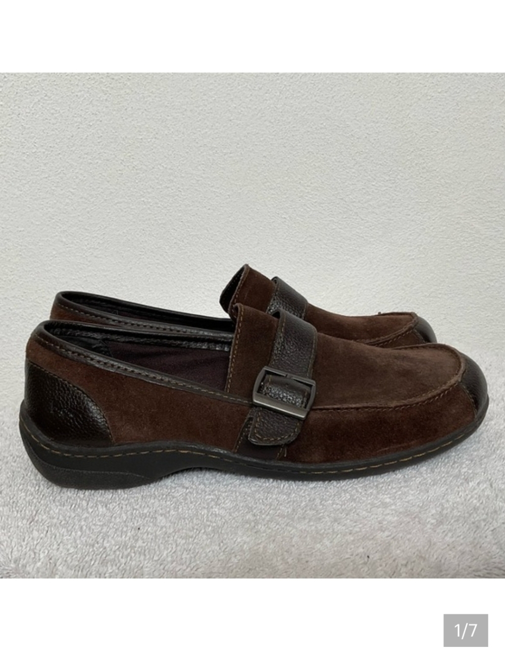 BOC Born Concept Jami Brown Suede Leather Slip On Buckle Size 8/39 Loafer